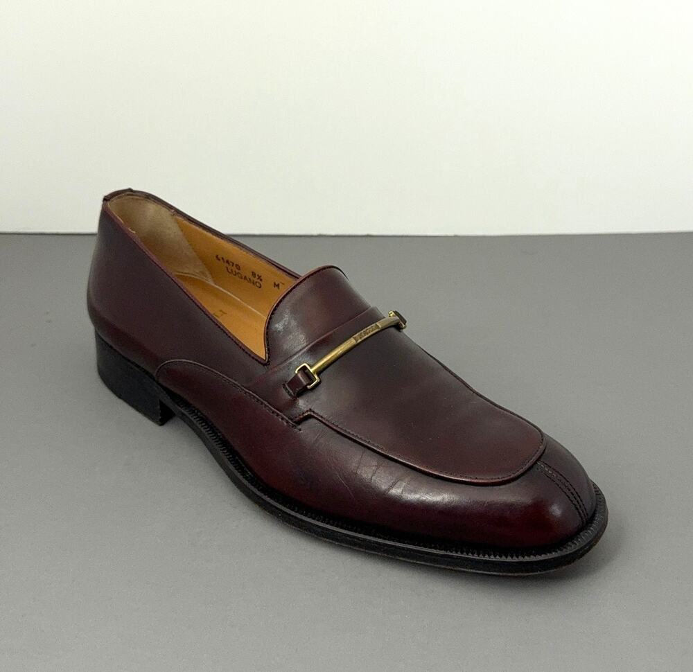 Bruno Magli Lugano Loafers Mens 8.5 Leather Horsebit Burgundy Italy 61470
